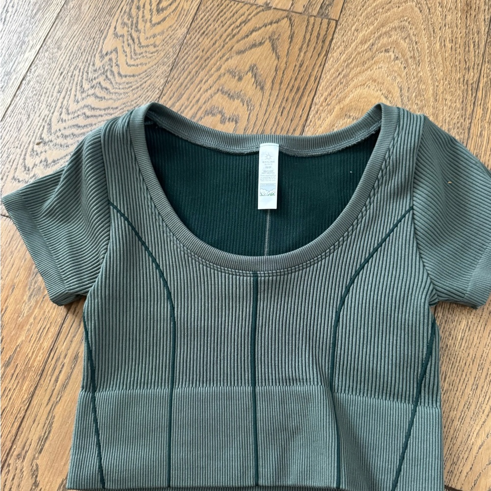 Aerie Offline Olive Ribbed Crop Top size xs NEW
